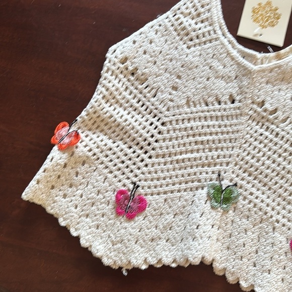 Brand New Rebellion Again Cream Crochet Tank Top Boho Crop Butterfly Cotton - Picture 5 of 15
